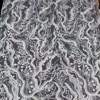 Tissu en dentelle brodée 3D de luxe avec perles et paillettes pour robe de mariée