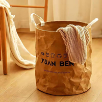 Seau de rangement robuste anti-poussière en papier kraft lavable pour le rangement des vêtements à la maison et la réorganisation de la chambre
