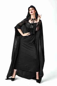 2025 nuevos estilos estilo largo gótico con capucha terciopelo capa túnica <span class=keywords><strong>Medieval</strong></span> brujería capa adultos mujeres hombres - Product Image 2