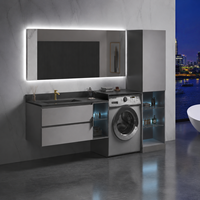 Meuble-lavabo mural moderne avec vasque et miroir LED, ensemble de meuble de buanderie avec espace pour lave-linge pour projets hôteliers et d'appartements