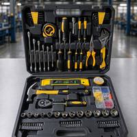 Perangkat Perkakas Tangan Rumah Tangga Profesional 108-in-1, Set Obeng, Palu, Kunci Pas, Ratchet, Soket, Kotak Perkakas Keras OEM