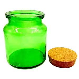 空的圆形古色古香的绿色蜡烛玻璃罐500毫升圆形玻璃罐头糖果糖巧克力储存罐用软木塞