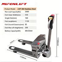 Transpalette électrique en acier inoxydable 304 2T, étanche IP65, antirouille, pour usine de transformation alimentaire, chambre froide