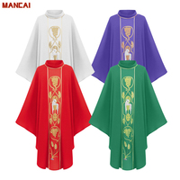 Robe de prêtre pour homme avec étole, manches longues, croix dorée, soutane, vêtement liturgique, costume de pasteur catholique, cosplay, déguisement d'Halloween