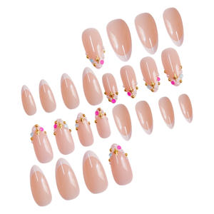 24 <span class=keywords><strong>faux</strong></span> ongles en forme d'amande moyenne, couleur <span class=keywords><strong>bonbon</strong></span> Y2K, style sirène, perle française, à presser, style Ins, portables, <span class=keywords><strong>faux</strong></span> ongles complets - Product Image 5