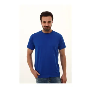 高级100% 棉皇家蓝色圆领t恤，印度供应商定制印花