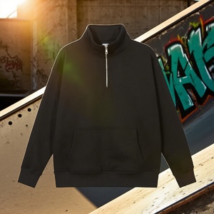 Customizable Plain Hoodies Polyester Cotton <b>Men</b> <b>Jumper</b> <b>1</b>/<b>4</b> <b>Zip</b> Pullover Green Blank Quarter <b>Zip</b> Sweatshirt - Product Image 2
