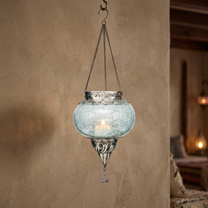 Hanging Metal Iron & Glass Tea Light Holder with <b>Moroccan</b> Design for Home <b>Decoration</b> and Christmas Handmade - Product Image 2