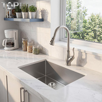 Évier de cuisine encastré simple en acier inoxydable 304 fait main, épaisseur 16 gauge, surface brossée moderne, garantie 5 ans, sans robinet