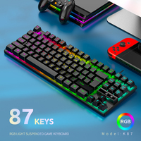 Nouveau clavier à membrane rétroéclairé RVB en gros, 87 touches, noir, filaire, TKL, avec fonction multimédia, interface USB