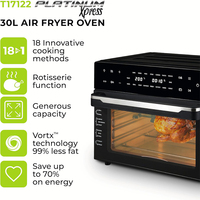 En Stock: Horno Freidora de Aire Inteligente de Convección 30L 1800W 220V, Control Digital Eléctrico 18 en 1, Eficiencia Energética Clase A