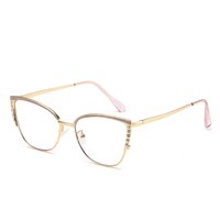Montures de lunettes œil-de-chat en métal à monture complète pour femmes européennes et américaines, design orné de diamants, photochromiques, anti-lumière bleue, en polycarbonate