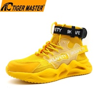 Zapatillas de Seguridad Amarillas para Hombre, Zapatos de Trabajo Antipinchazos con Puntera de Acero EU, Tejido Elástico Transpirable, Ligeros, Antideslizantes, Suela de EVA Suave