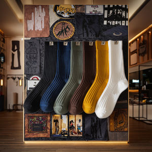 Kaus kaki setengah betis uniseks, Kaos Kaki warna murni jarum tebal gaya kerja jalanan musim gugur musim dingin untuk pria - Product Image 5