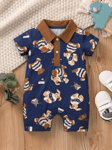 Polo de bebé con estampado de oso de peluche, mono de manga corta con cuello - Product Image 4