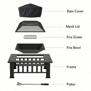 Mesa Cuadrada de Metal para Exteriores, Patio Trasero, Jardín, Estufa de Leña, Brasero, Hoguera con Pantalla Antichispas - Product Image 2