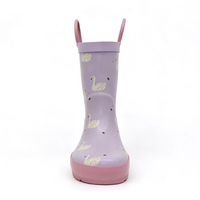 Bottes de pluie en caoutchouc naturel pour filles, imprimé cygne, violet lavande, imperméables, antidérapantes, bottes Wellington faciles à enfiler