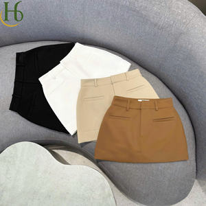 Minifalda de punto de cintura alta para mujer, estilo oficina, mezcla de poliéster transpirable teñida lisa, para todas las estaciones - Product Image 6