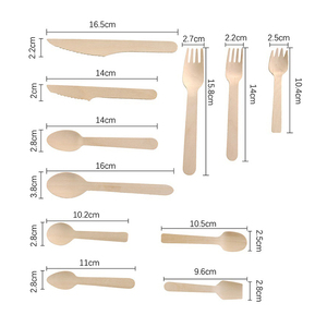 Juego de cubiertos de madera portátiles ecológicos de gran oferta, cuchillos reciclados biodegradables desechables, tenedores, cucharas para viajes y fiestas