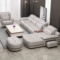 Canapé modulaire en cuir 7 places avec fonction de relaxation électrique, canapé de salon avec charge USB Type-C, structure en bois