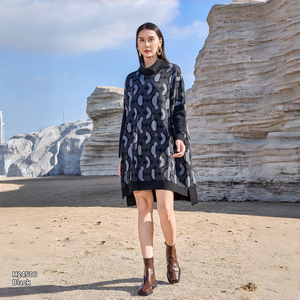 女式羊绒混纺针织连衣裙 月牙形提花图案长袖保暖冬季长裙 - Product Image 2