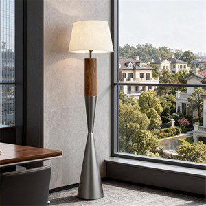 Modern <strong>Floor</strong> <strong>Lamp</strong> with Matte <strong>Grey</strong> Iron Tapered Base Beige Linen Shade for Living Room Bedroom Study Villa Hotel - Product Image 1