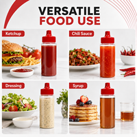 Bouteille souple en plastique transparent de qualité alimentaire personnalisée en gros avec bouchon distributeur rouge pour Ketchup, Sauce Pimentée, Vinaigrette, Sirop