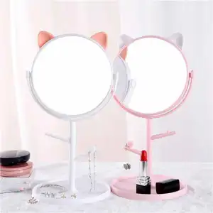T Kreatif Cermin Desktop Definisi Tinggi Cermin Rias Berputar Cermin Rias dengan Baki Penyimpanan Cermin Kosmetik Asrama Desktop