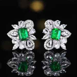 Pendientes de joyería de lujo SGARIT, esmeralda natural verde intenso, corte octogonal, 0,56 ct + 0,16 ct * 20 piezas, pendientes de diamantes naturales para mujer - Product Image 1