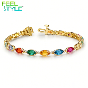 Bracelet de tennis en acier inoxydable 316 avec zircon coloré taille <span class=keywords><strong>marquise</strong></span>, revêtement PVD or épais non allergène, personnalisable OEM&ODM - Product Image 6