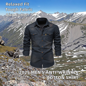 เสื้อเชิ้ตทำงานผ้าฝ้ายทวิลแขนยาวคอตั้งสำหรับผู้ชายรุ่นใหม่ประจำฤดูใบไม้ผลิปี 2025 ระบายอากาศได้ดี กันยับ เหมาะสำหรับกิจกรรมกลางแจ้ง สไตล์ลำลอง พิมพ์ลายสำหรับฤดูใบไม้ร่วง - Product Image 2