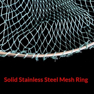 Tête de épuisette monobloc en acier inoxydable soudé avec <span class=keywords><strong>manche</strong></span> en bois et anneau, dotée d'un filet en nylon pour la pêche - Product Image 4