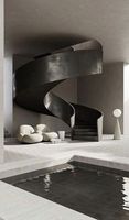 Escalier intérieur moderne et luxueux en courbes, avec marches en marbre et bois, et garde-corps en verre/câble, pour villa - Vente flash