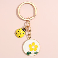 Porte-clés en métal avec pendentif tournesol en émail pour abeille Rhinestone Back School Gift Car Accessories Bag Attachments