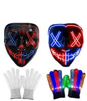 Masque effrayant en polyester néon EL Wire pour cosplay, fête costumée, carnaval, Halloween, avec LED PVC noir sanglant et lumineux