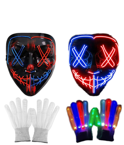 <span class=keywords><strong>Masque</strong></span> effrayant en polyester néon EL Wire pour cosplay, fête costumée, <span class=keywords><strong>carnaval</strong></span>, Halloween, avec LED PVC noir sanglant et lumineux - Product Image 2