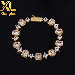 High Quality Brass Iced Out Unisex Engagement Wedding Gift <b>Bracelet</b> Emerald Cut Zircon Hip Hop <b>Baguette</b> Diamond Tennis <b>Bracelet</b> - Product Image 1