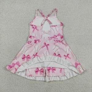 RTS Fashion Robe-short de sport pour petites filles, style décontracté, à motifs floraux et nœuds, avec bord festonné, doublée, pour le yoga et le tennis, vêtements assortis pour sœurs - Product Image 6