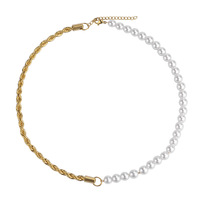 Collier de perles en acier inoxydable plaqué, chaîne torsadée, épissage de brins métalliques, collier de perles