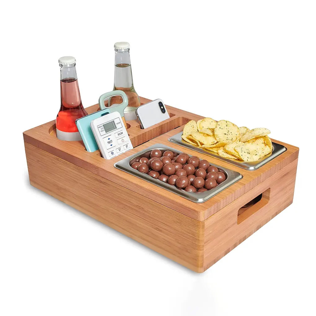 Soporte para sofá y bebidas con tapa extraíble, bandeja para aperitivos, sofá, cama, amantes de la TV