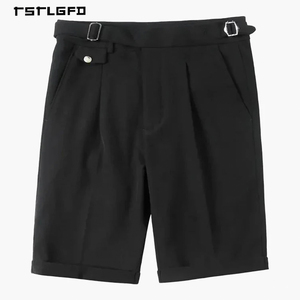 Pantalones Cortos de Traje para Hombre, Cintura Alta, Ajustables Lateralmente, Pliegues Delanteros, Negros, Formales, Estilo Old Money, Lujosos, para Verano - Product Image 2