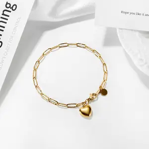 Niche design girly heart cold style peach heart round brand pendant stainless steel bracelet for girlfriend
