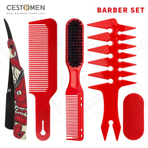 CESTOMEN Ensemble de 6 peignes professionnels pour barbier, ensemble de brosses pour <span class=keywords><strong>coiffeur</strong></span>, kit de peignes de rasoir rouge pour hommes - Product Image 3