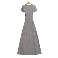 Robe longue en maille à col en V et manches courtes pour femme, élégante, coupe trapèze, ourlet évasé, taille naturelle, ajustée, pour le bureau, le quotidien ou les occasions décontractées