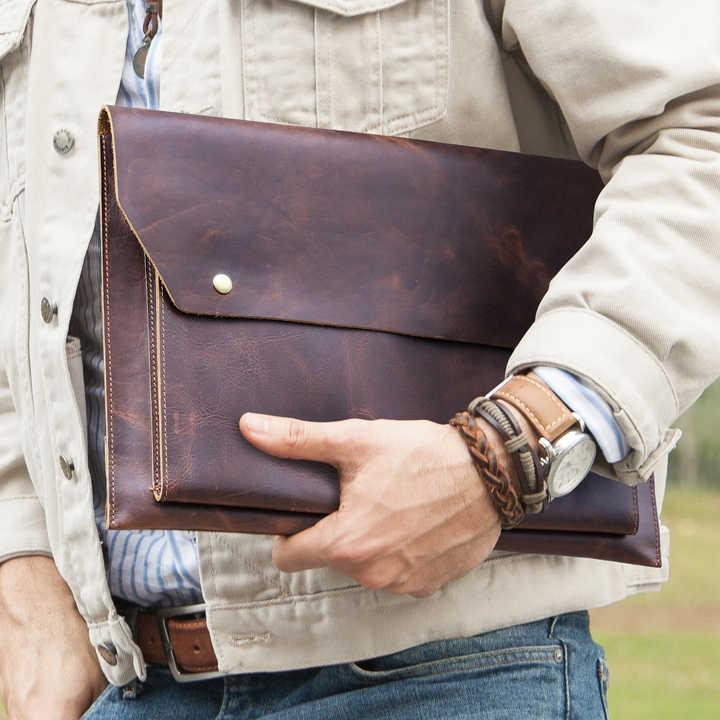 Retro 16 Laptop Briefcase Durable Crazy Horse Leather