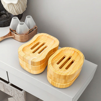 Support de savon carré en bambou écologique BAMBWARE, support de shampoing et de barre de douche en bambou jaune moderne, boîte de rangement