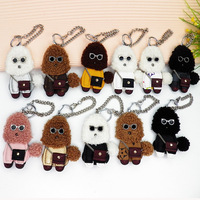 Porte-clés chien Teddy mignon et moelleux avec lunettes de soleil, breloque de sac chiot bouclé en peluche, mini pendentif chien Kawaii pour sac à main et sac à dos