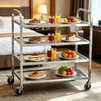 Chariot de service alimentaire mobile pour événements hôteliers et banquets, en acier inoxydable SS304 SS201, avec 4 étagères profondes