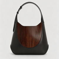 Sac bandoulière classique en cuir véritable noir pour femme, petit format MINI, texture bois