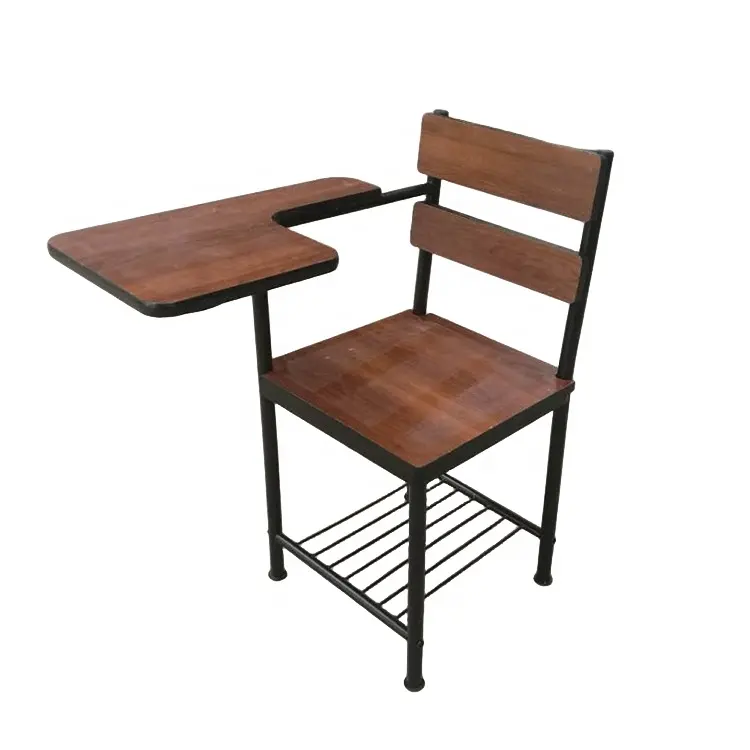 Mobiliário Escolar Mesa e Cadeira Combo Metal Cadeira De Estudo De Madeira Com Almofada De Escrita Tablet Braço